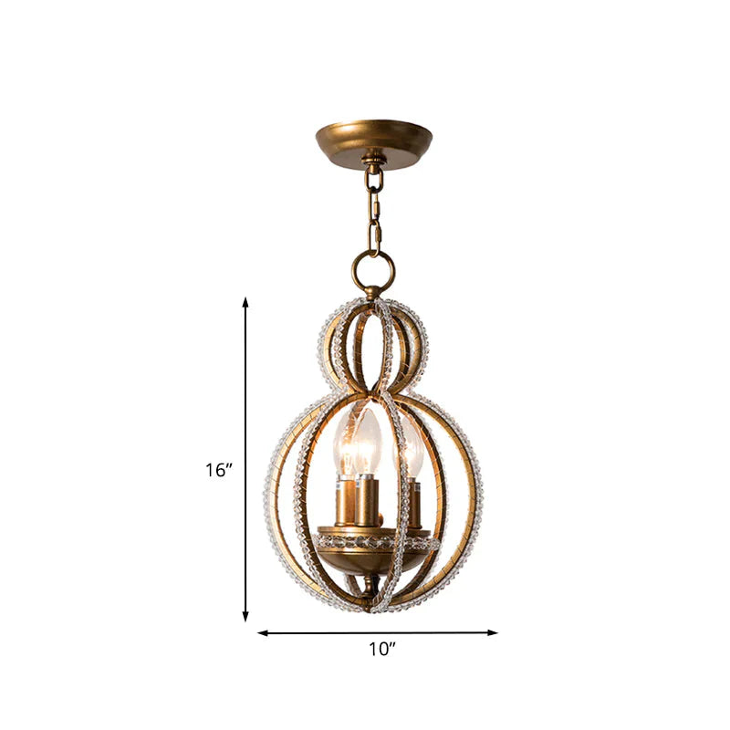 Inserted Crystal Bronze Hanging Pendant Light Globe 3 Bulbs Modernism Chandelier