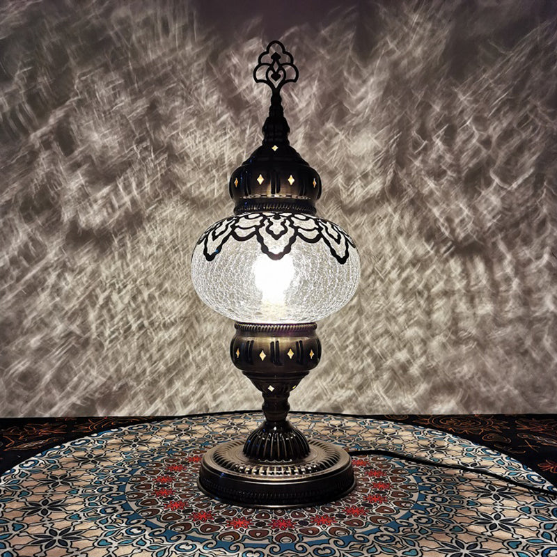 Sophie - Crackle Bronze 1 Light Desk Lamp Bohemian Glass Oval/Globe Night Table For Living Room