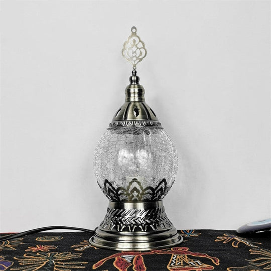 Sophie - Crackle Bronze 1 Light Desk Lamp Bohemian Glass Oval/Globe Night Table For Living Room / A
