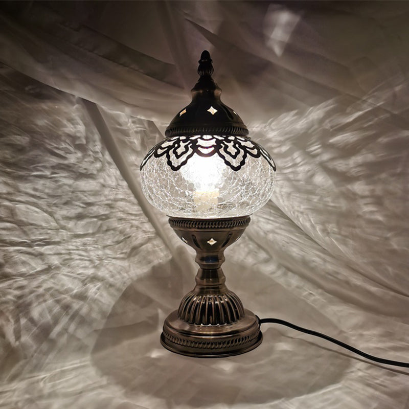 Sophie - Crackle Bronze 1 Light Desk Lamp Bohemian Glass Oval/Globe Night Table For Living Room / C