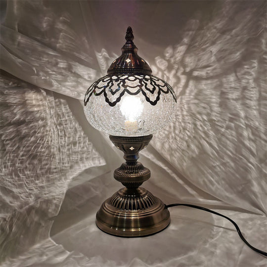 Sophie - Crackle Bronze 1 Light Desk Lamp Bohemian Glass Oval/Globe Night Table For Living Room / D