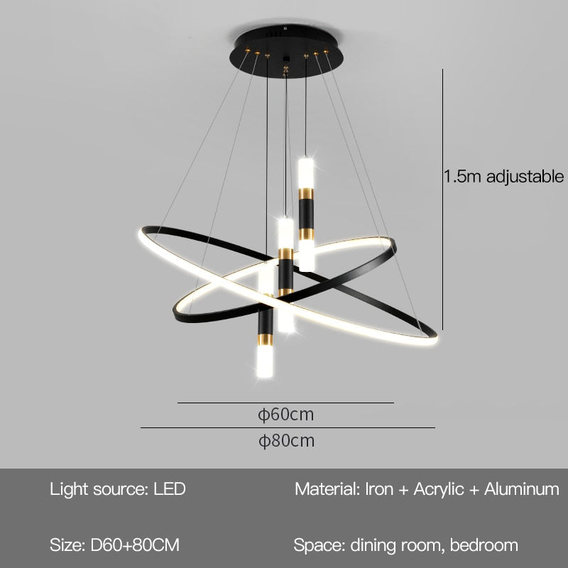 Modern Led Chandelier With Spotlight For Living Dining Room Kitchen Black Simple Pendant Lamps