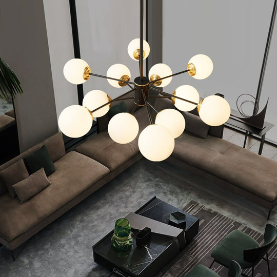 Modern Nordic Black Copper Led Chandelier For Living Room Bedroom Dining Kitchen Ceiling Lamp Glass