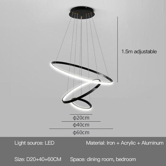 Modern Led Chandelier With Spotlight For Living Dining Room Kitchen Black Simple Pendant Lamps