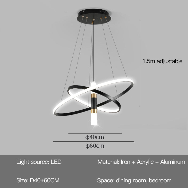 Modern Led Chandelier With Spotlight For Living Dining Room Kitchen Black Simple Pendant Lamps