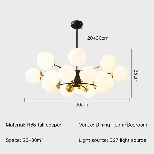 Modern Nordic Black Copper Led Chandelier For Living Room Bedroom Dining Kitchen Ceiling Lamp Glass