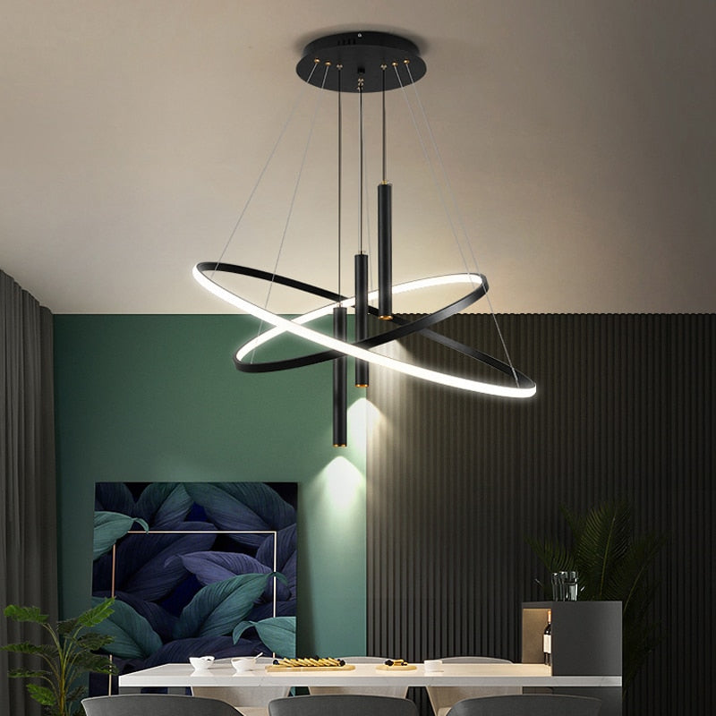 Modern Led Chandelier With Spotlight For Living Dining Room Kitchen Black Simple Pendant Lamps