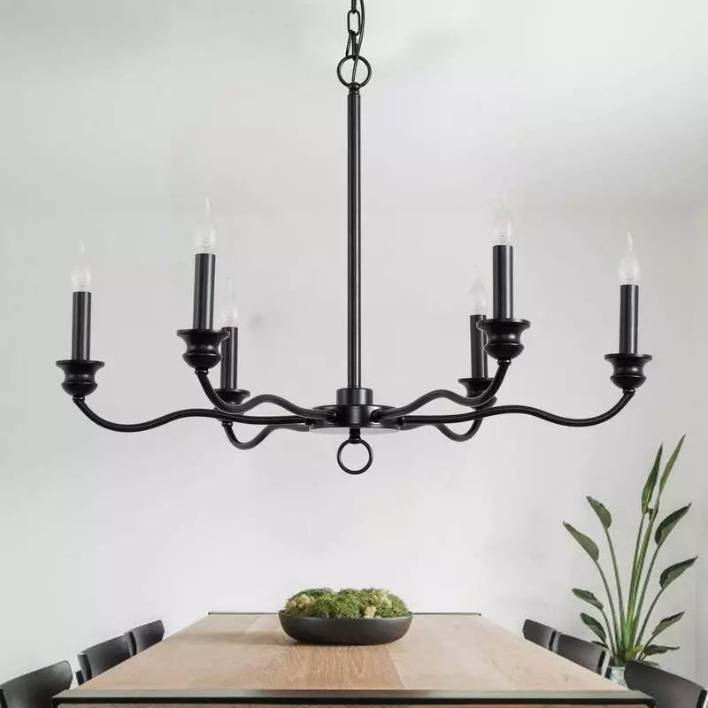 Madeline Antique Copper Black Candlestick Chandelier - Farmhouse Pendant For Living Room Dining