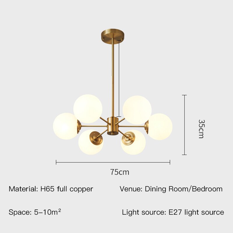 Modern Nordic Black Copper Led Chandelier For Living Room Bedroom Dining Kitchen Ceiling Lamp Glass