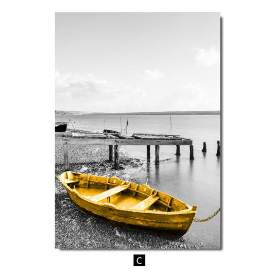 Lake Pier Landscape Canvas - Golden Boat Nordic Poster For Home Decor 15X20Cm No Frame / C Printings