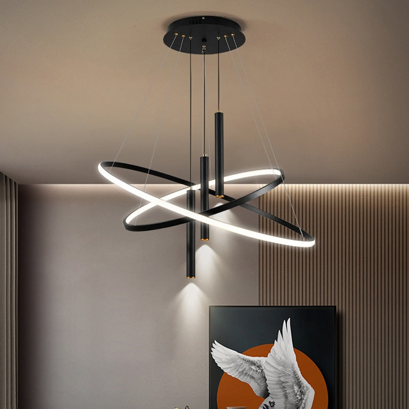 Modern Led Chandelier With Spotlight For Living Dining Room Kitchen Black Simple Pendant Lamps