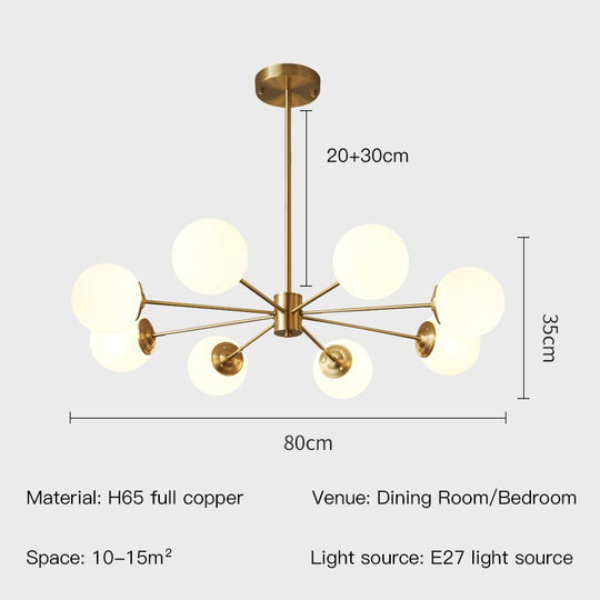 Modern Nordic Black Copper Led Chandelier For Living Room Bedroom Dining Kitchen Ceiling Lamp Glass