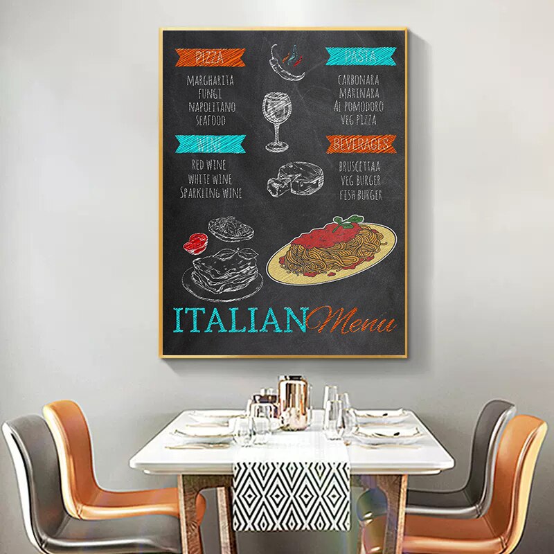 Retro Culinary Canvas Painting: Hamburger Pizza Steak Recipe Menu Poster Wall Painting