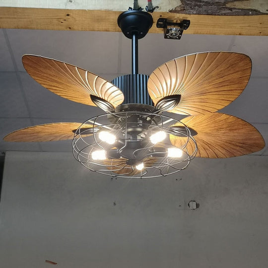 42/52 - Inch Tropical Ceiling Fan - Bronze Industrial Design With Five Palm Leaf Blades Damp -
