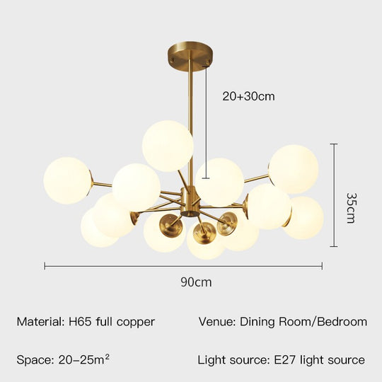 Modern Nordic Black Copper Led Chandelier For Living Room Bedroom Dining Kitchen Ceiling Lamp Glass