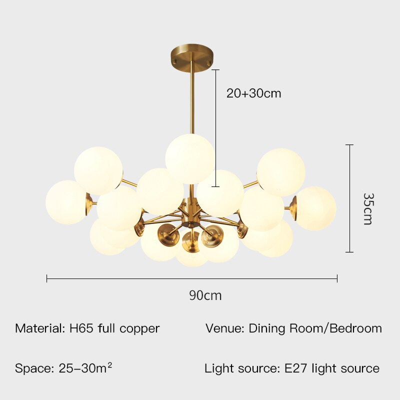 Modern Nordic Black Copper Led Chandelier For Living Room Bedroom Dining Kitchen Ceiling Lamp Glass