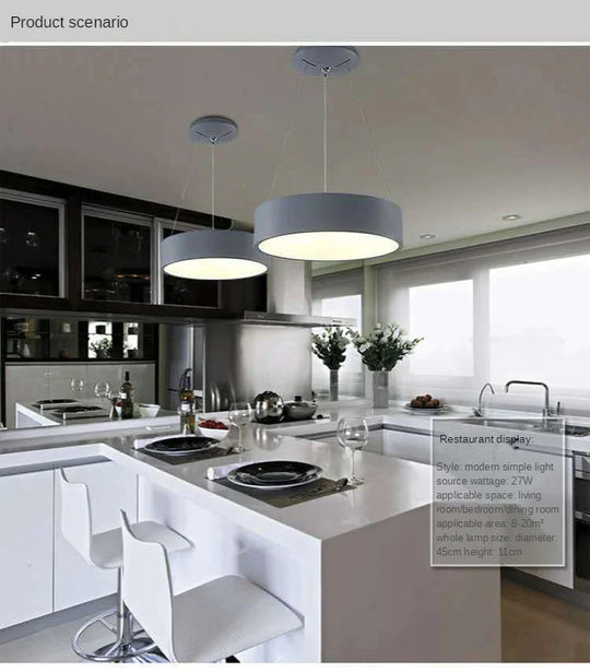 Gray Circle Led Pendant Lights Modern For Dining Room Restaurant Decoration Hanging Lamp Living