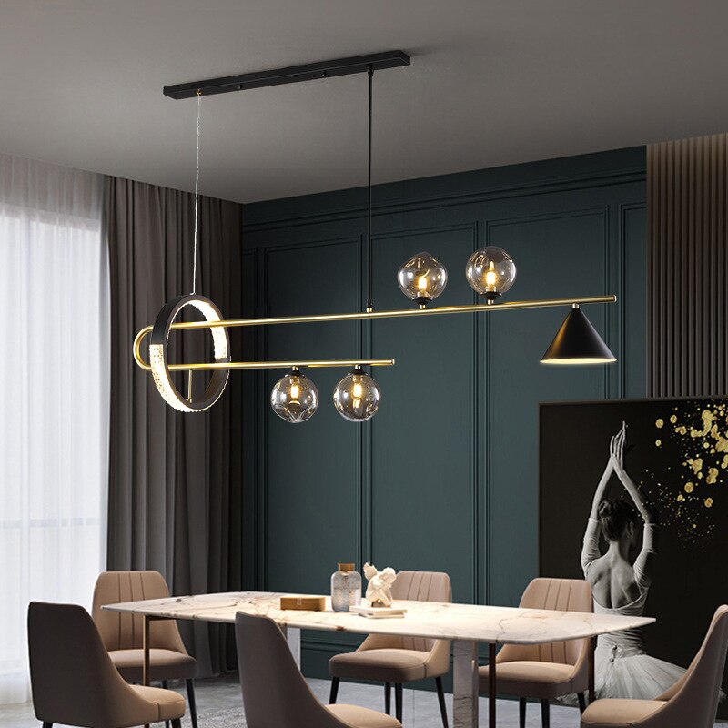 Modern Led Glass Ball Gold Black Pendant Light