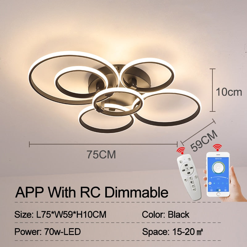 Modern Led Chandelier Lamp Rc Dimmable App Circle Rings For Living Room Bedroom Ceiling Fixtures 6