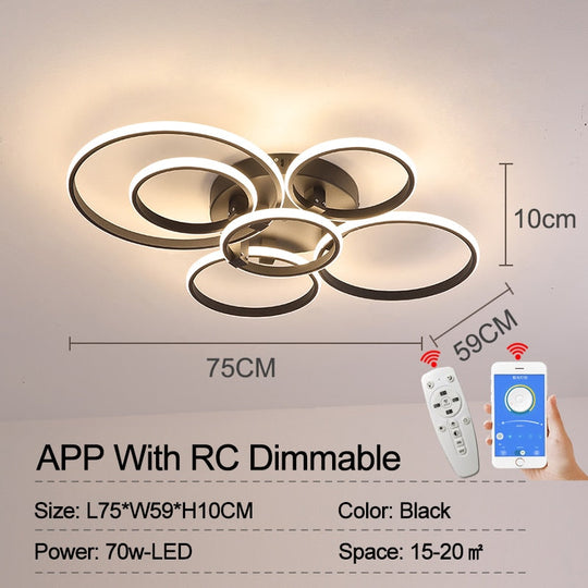Modern Led Chandelier Lamp Rc Dimmable App Circle Rings For Living Room Bedroom Ceiling Fixtures 6