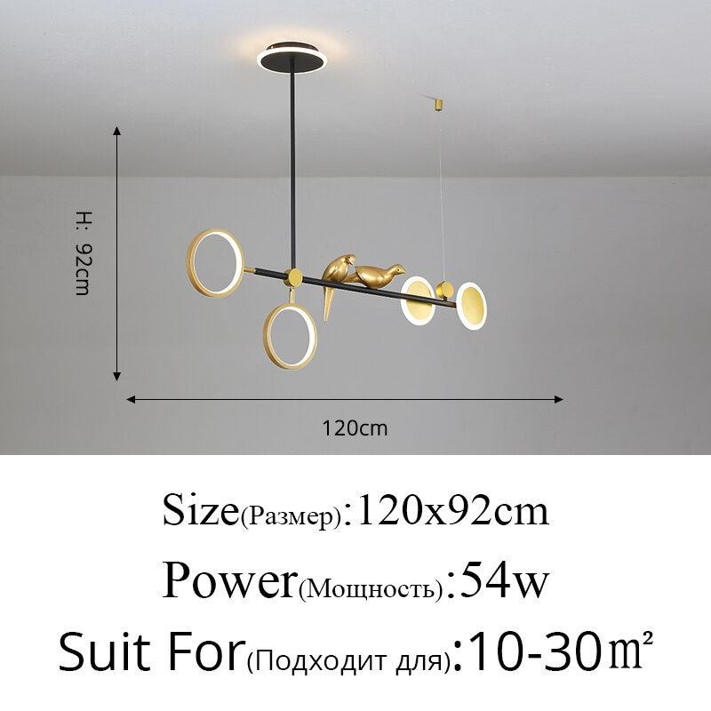 Nordic Light Luxury Golden Ring Bird Led Pendant For Living Room Dining Table And Bar Counter
