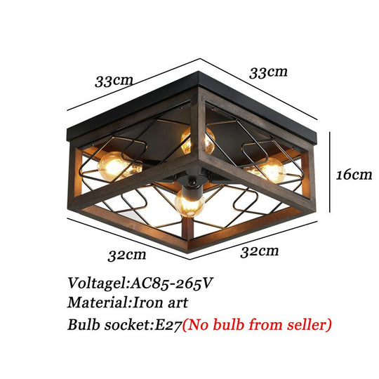 American Retro 4 - Head Ceiling Lamp Imitation Wood Art Industrial Style Living Room Bedroom Dining