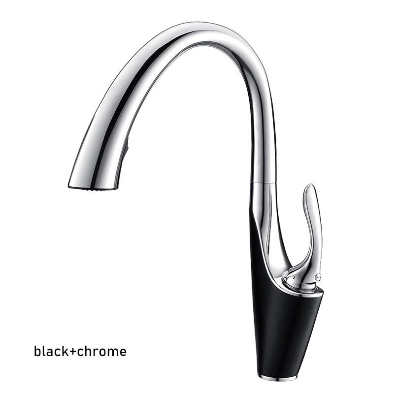 Pull Out Kitchen Sink Faucet Deck Mounted Stream Sprayer Nozzle Hot Cold Mixer Taps Black Chrome