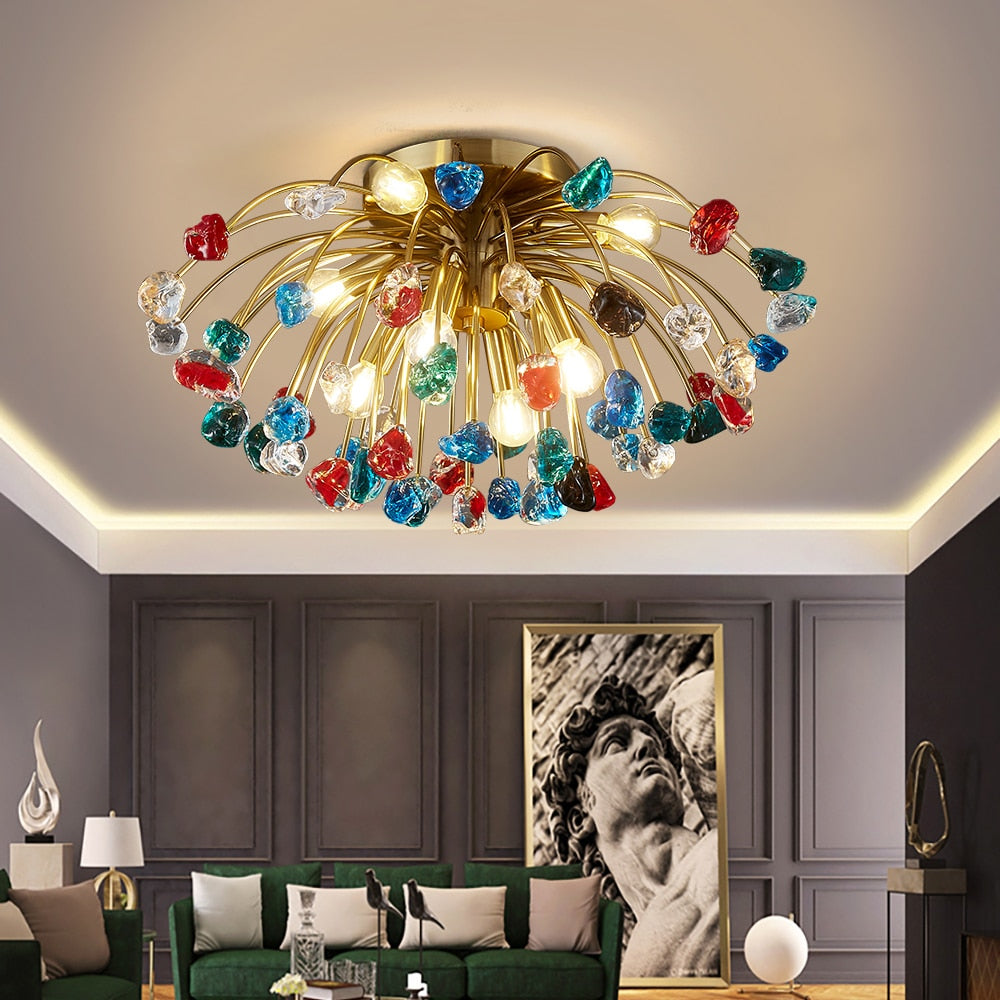 Modern Colorful Crystal Ceiling Chandeliers For Bedroom Living Room Led Round Lamp Luxury Home