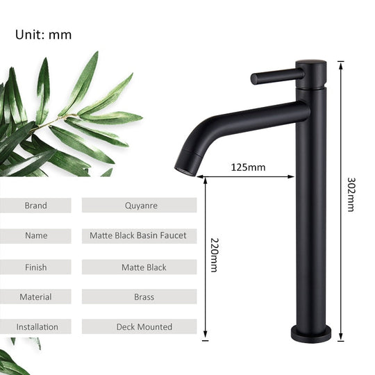 Black Chrome Tall Basin Sink Faucet Slim Bathroom Washbasin Water Mixer Tap Hot Cold Crane Faucets