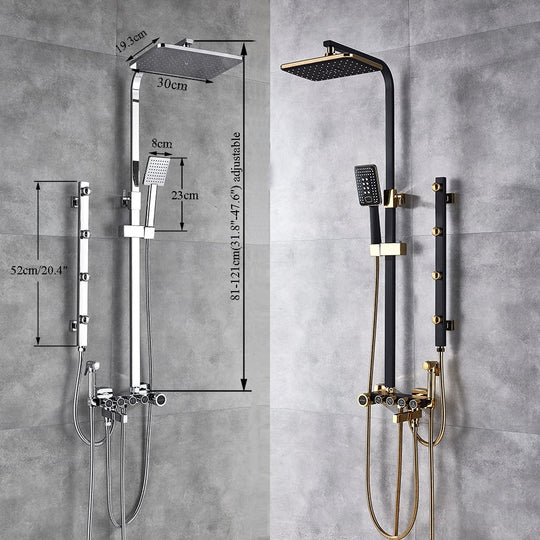 Luxury White Gold Shower Faucet Set 5 - Function Switch Wall Mount Rain Head With Hand Bathtub