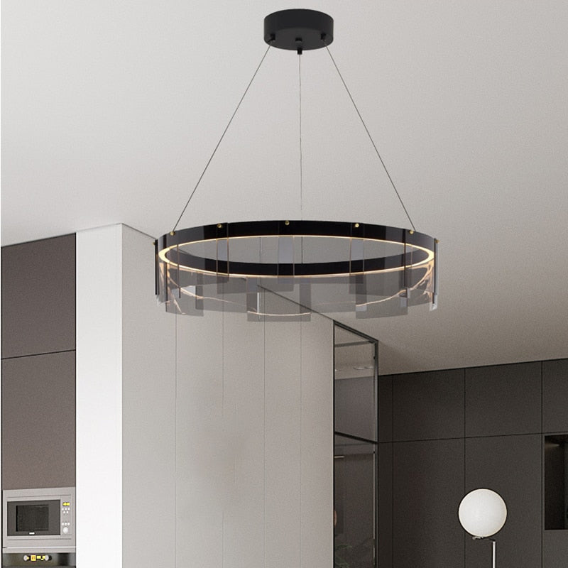 Led Chandelier Modern Glass Light Luxury Minimalist Design For Dining Room Hall Bedroom Rings