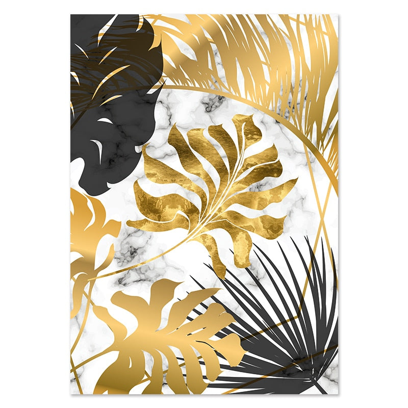 Golden Leaf & Marble Nordic Canvas - Abstract Modern Art For Home Decor 20X25Cm No Frame / Picture