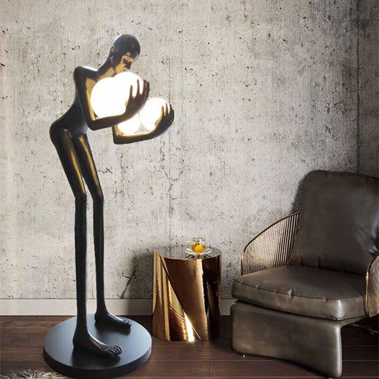Sculptural Postmodern Humanoid Floor Lamp With Ball Holder - A Striking Art Piece For Villa Garden