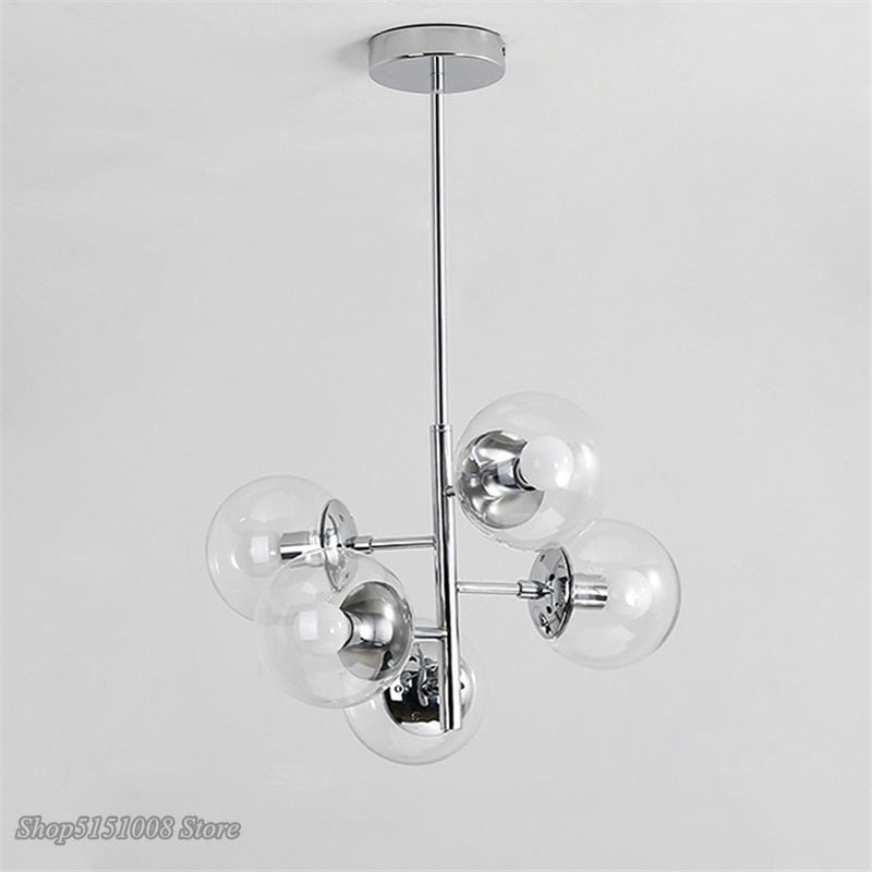 Modern Led Chandelier Nordic Dining Room Glass Ball Lampshape Design Chrome Silver Luster Light