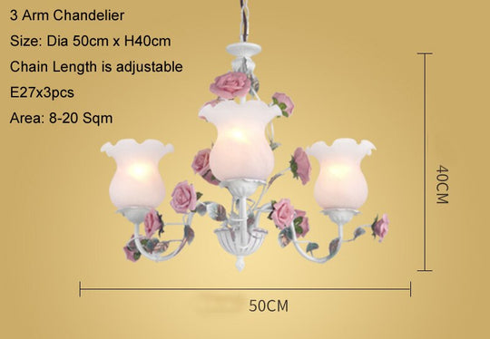Floral E27 Led Chandelier White Flower Iron Alloy Chandeliers Dining Living Room Rose Lights Lamp