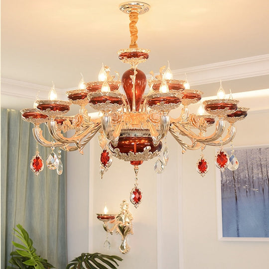 Modern European K9 Crystal Zinc Alloy Rose Golden Red Chandeliers 6/8/10 Lights Dinning Room Living