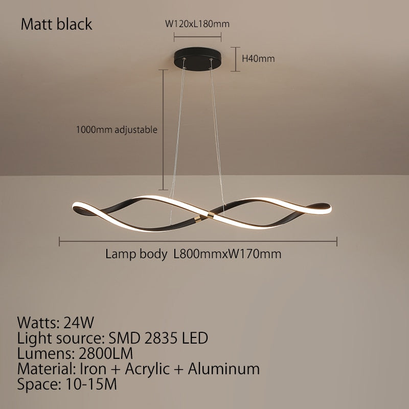 Matte Black Modern Led Chandelier For Restaurant Kitchen Island Hanging Lamps Living Room Bedroom