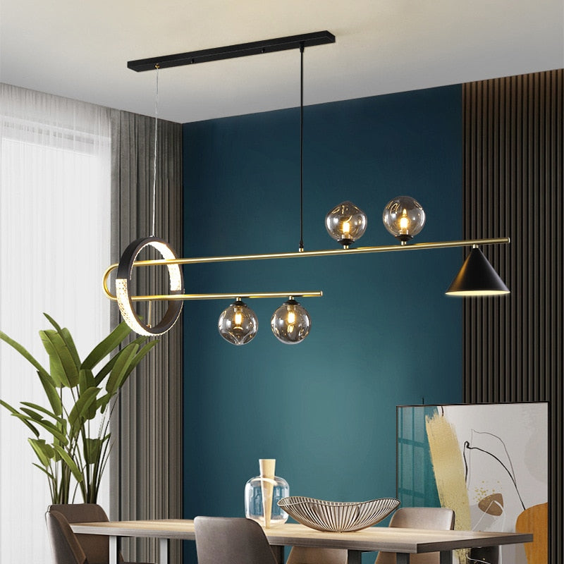 Modern Led Glass Ball Gold Black Pendant Light