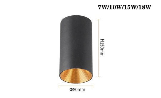 Surface Mounted Cylindrical Led Cob Downlight Gold Reflector 7W 10W 15W 18W Ceiling Bulbs Lamp Spot