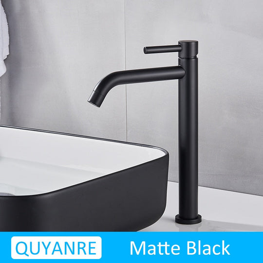 Black Chrome Tall Basin Sink Faucet Slim Bathroom Washbasin Water Mixer Tap Hot Cold Crane Matte A