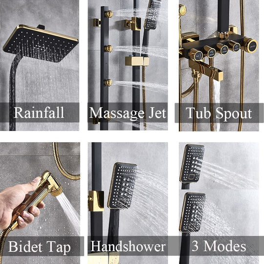 Luxury White Gold Shower Faucet Set 5 - Function Switch Wall Mount Rain Head With Hand Bathtub