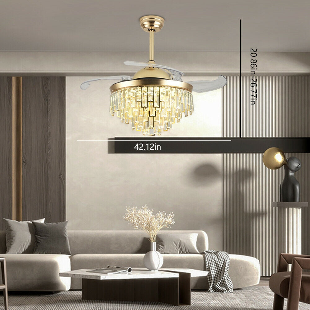 Modern Crystal Dimmable Led Ceiling Light - Chandelier Lamp With Fan Includes Remote Ideal For Home