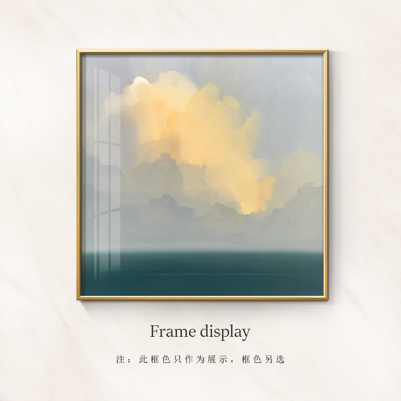 Abstract Seascape Poster Print: Serene Sea Surface And Clouds 50X50Cm (No Frame) / E Wall Painting