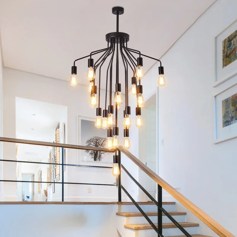 Harper Long Chandelier - American Duplex Floor Lighting For Living Rooms And Lofts In Retro