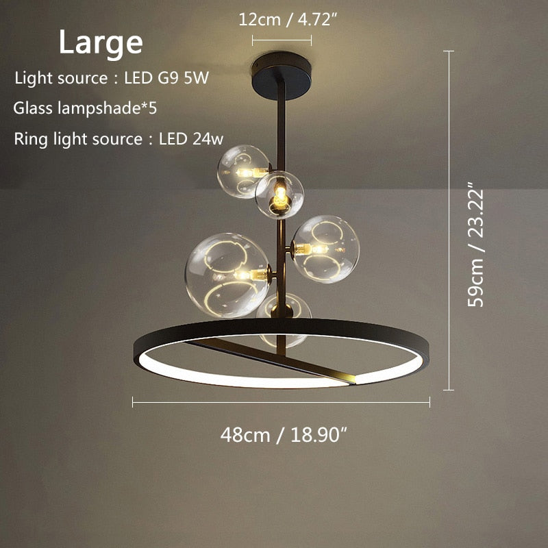 Nordic Pendant Lamp Led 28 48Cm Circle Ceiling Hanging Chandelier Black Loft Living Dining Room
