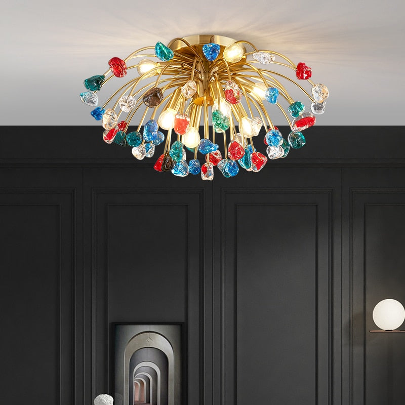 Modern Colorful Crystal Ceiling Chandeliers For Bedroom Living Room Led Round Lamp Luxury Home