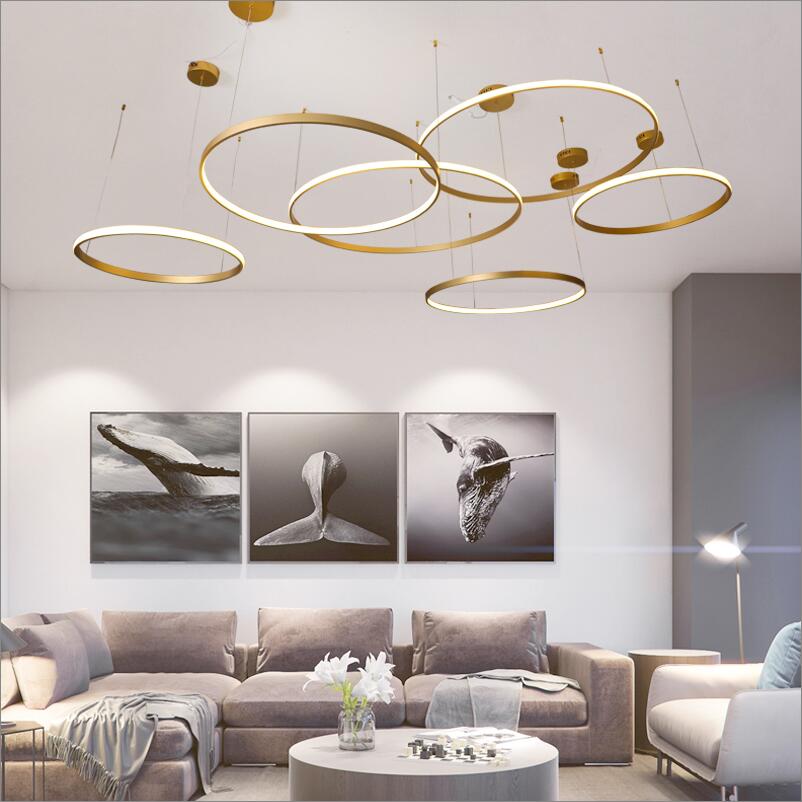 Modern Led Round Ring Chandelier Diy 3/4/5/6 Rings Suspend Light 40/60/80/100/120Cm Acrylic Circle