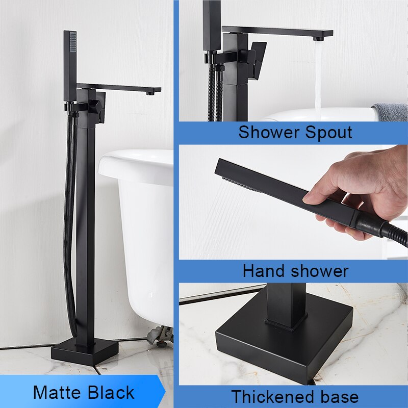 Bathroom Bathtub Faucet Black Flooring Standing Single Handle Cold And Hot Water Mixer Tap Crane