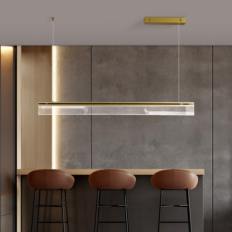 Nordic Modern Minimalist Rectangular Acrylic Dining Room Chandelier Living Iron Cord Pendant