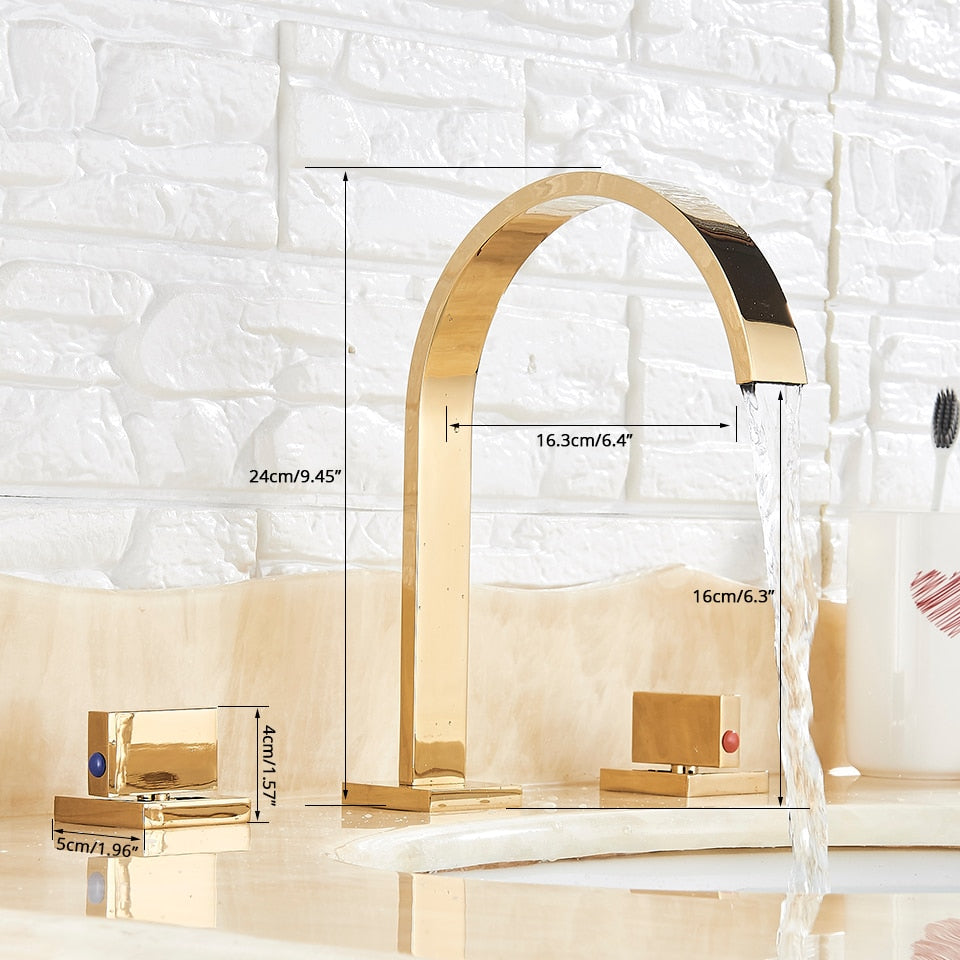 Gold Bathroom Basin Faucet Wash Sink Dual Handle Taps Deck Mounted Hot And Cold Water Mixer Tap